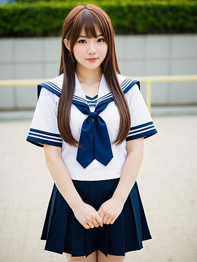 Young Woman in Traditional Japanese School Uniform Outdoors