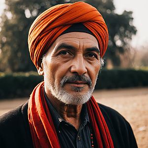 Thoughtful Man in Orange Turban