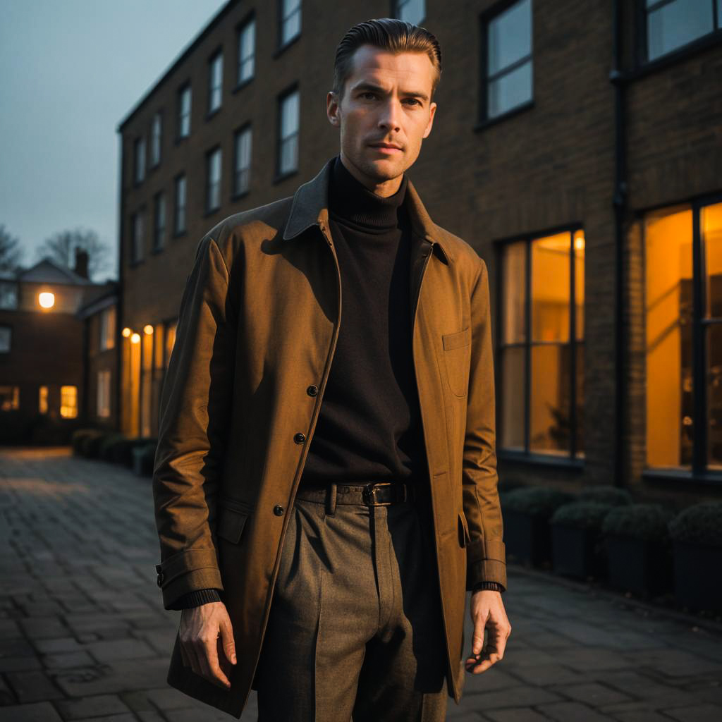 Stylish man in urban setting with brown coat