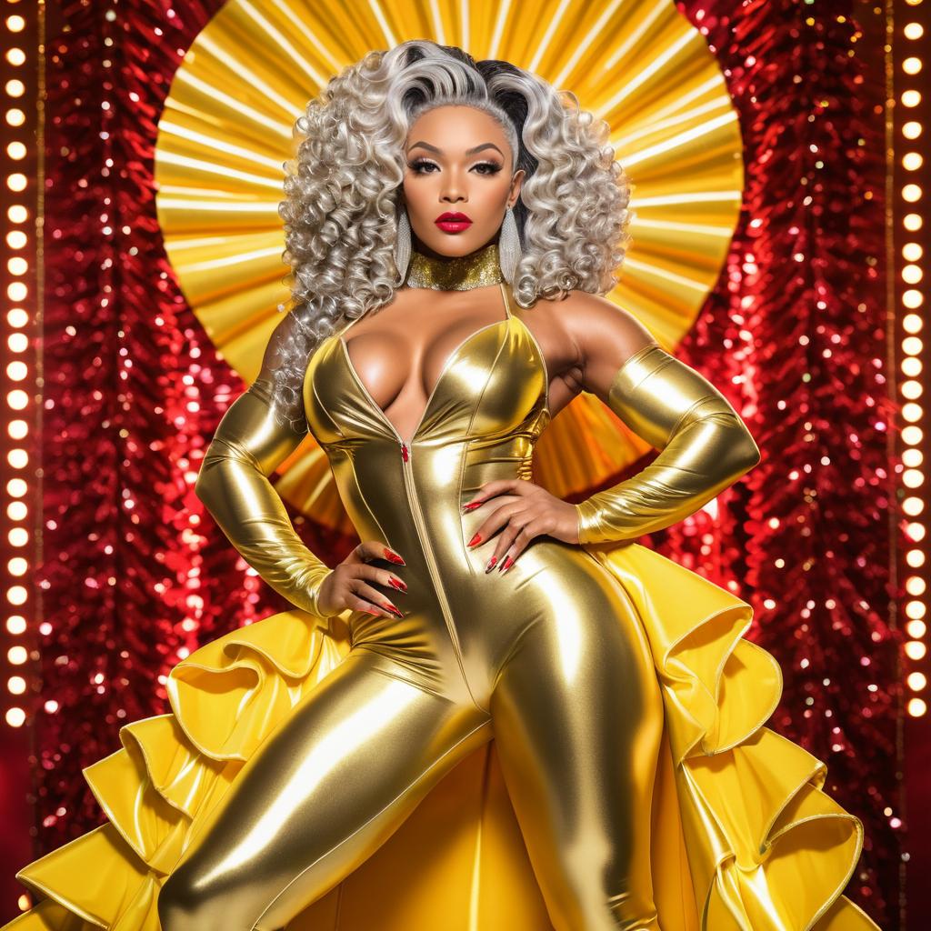 Confident Woman in Golden Outfit