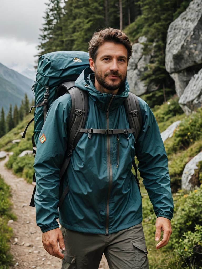 Man Hiking on Mountain Trail