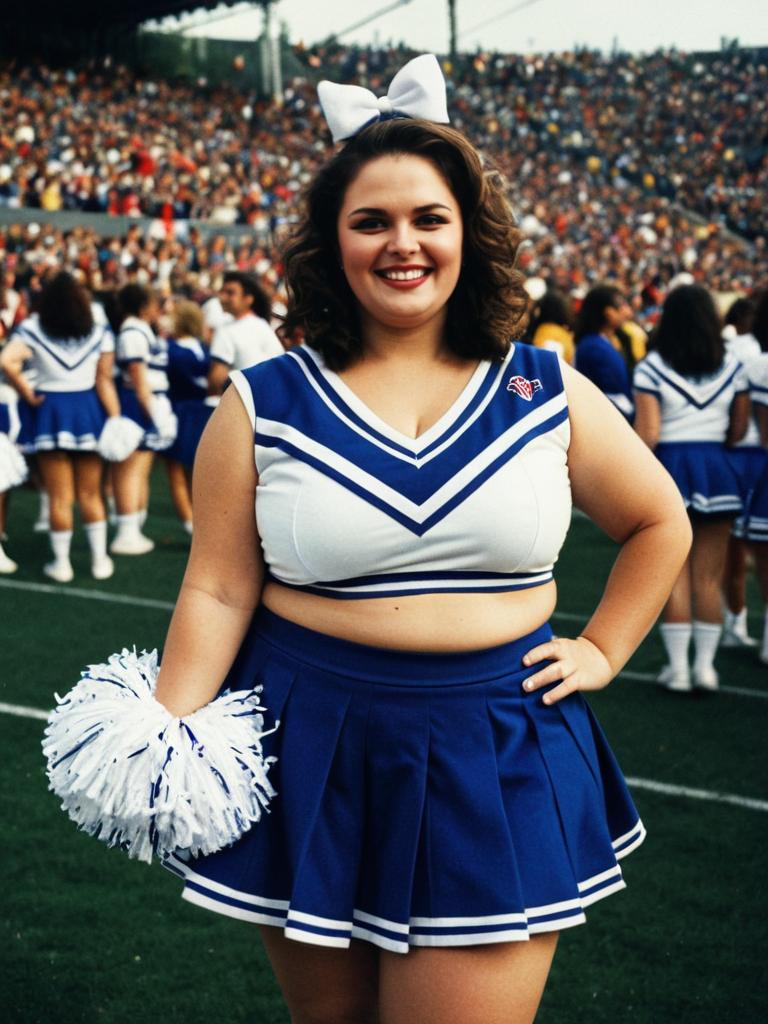 Plus Size Woman in Blue Cheerleader Costume at Festival Sports Event