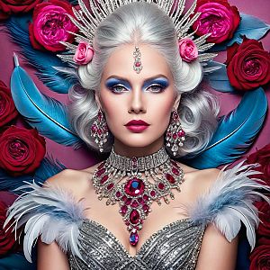 Glamorous Woman in Vintage Style with Jewels and Feathers