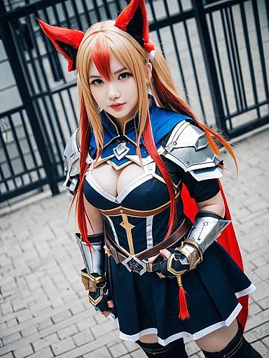 Archetto Arknights Cosplay Woman in Detailed Armor with Fox Ears