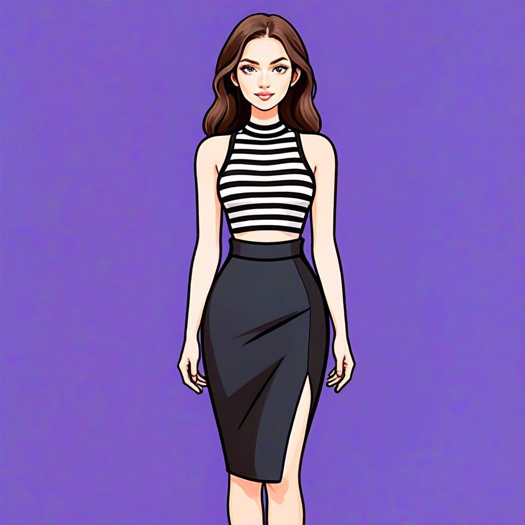 Stylish Woman in Black and White Minimalist Outfit Illustration