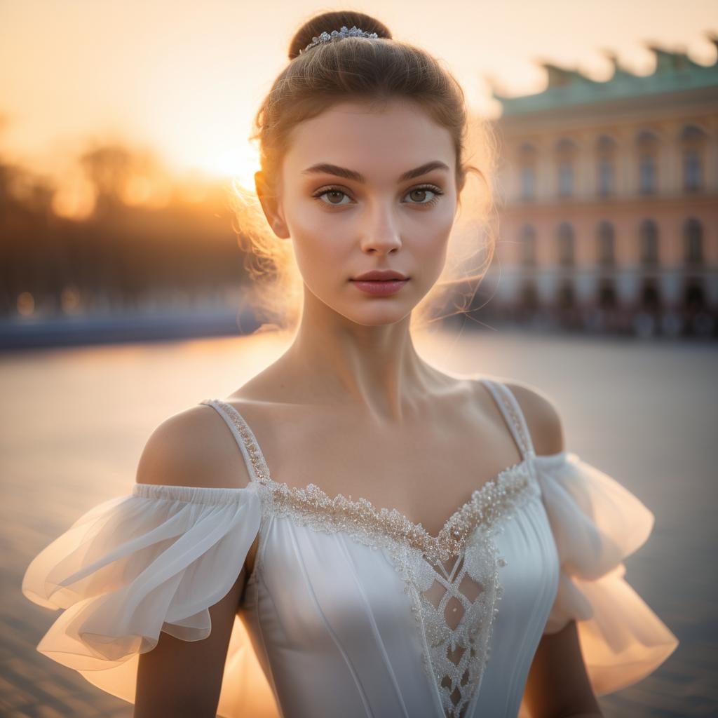 Stunning Woman in Off-Shoulder Gown at Sunset