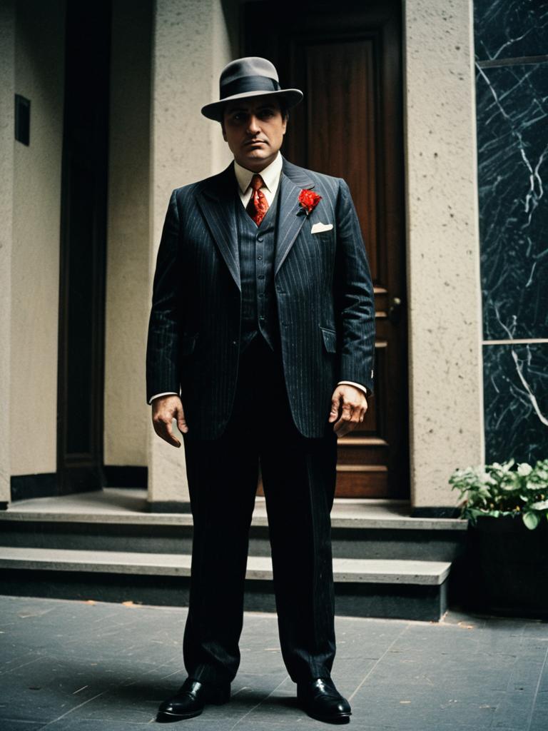 Man in Godfather Costume Full Body Cinematic Cosplay Photo