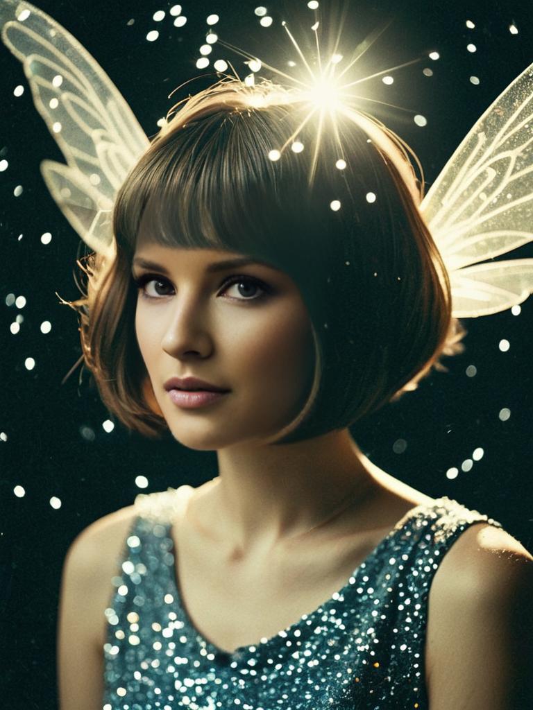 Fairy Woman with Short Hair and Glowing Wings in Fantasy Portrait