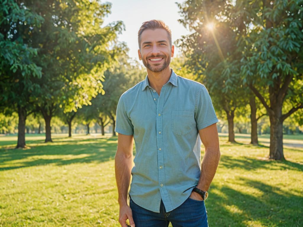 Optimistic Man in Sunlit Park