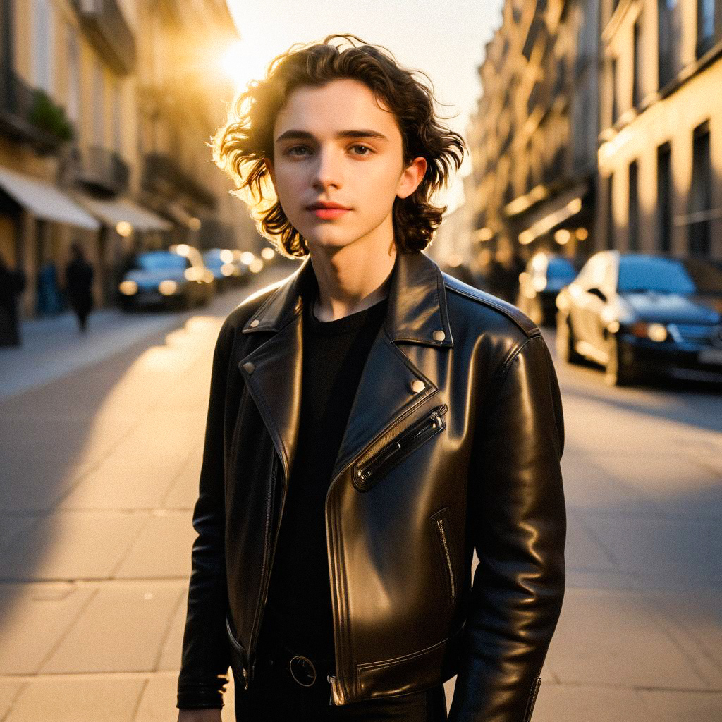 Young Man in Trendy Black Leather Jacket