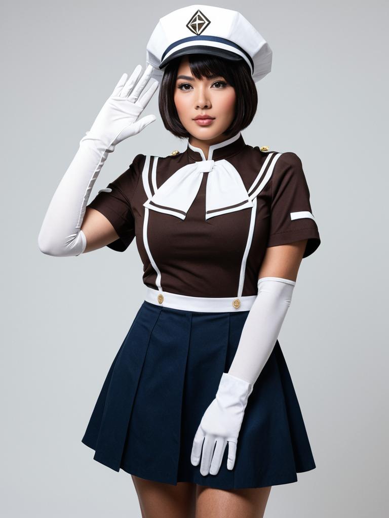 Aether Foundation Employee in Navy Sailor Uniform Saluting