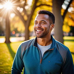 Young Man Enjoying Autumn Day in Park