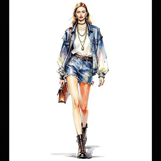 Stylish Gen Z Woman in Denim Jacket and Shorts Fashion Illustration