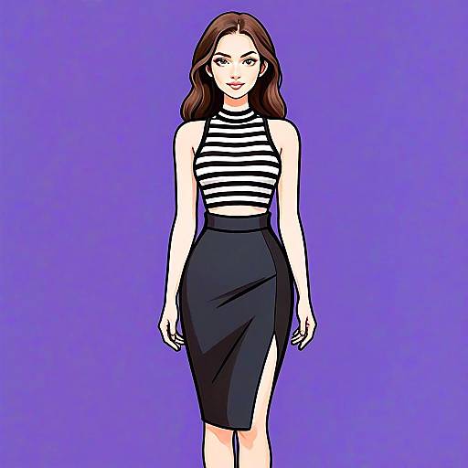 Stylish Woman in Black and White Minimalist Outfit Illustration
