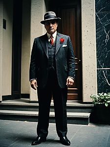 Man in Godfather Costume Full Body Cinematic Cosplay Photo