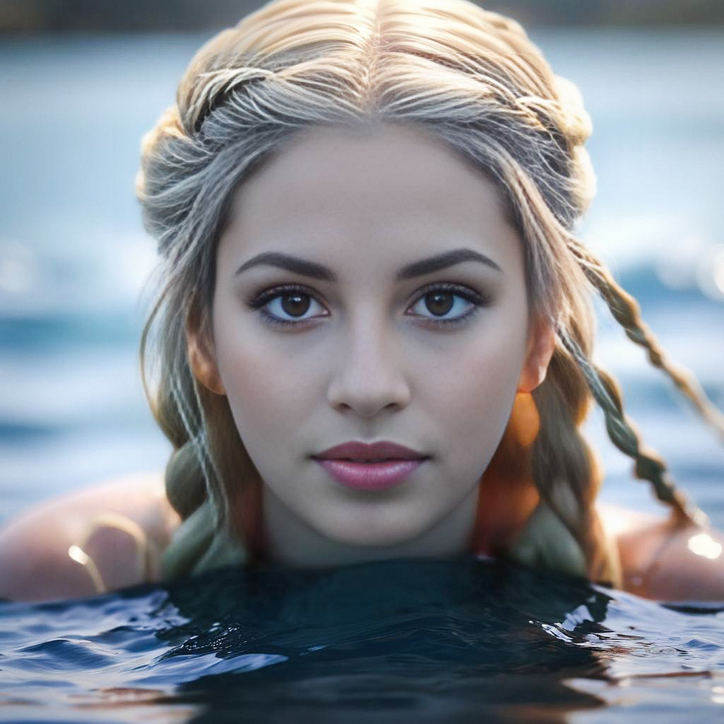 Serene Woman with Braided Blonde Hair in Water Serene Woman with Braided Blonde Hair in Water