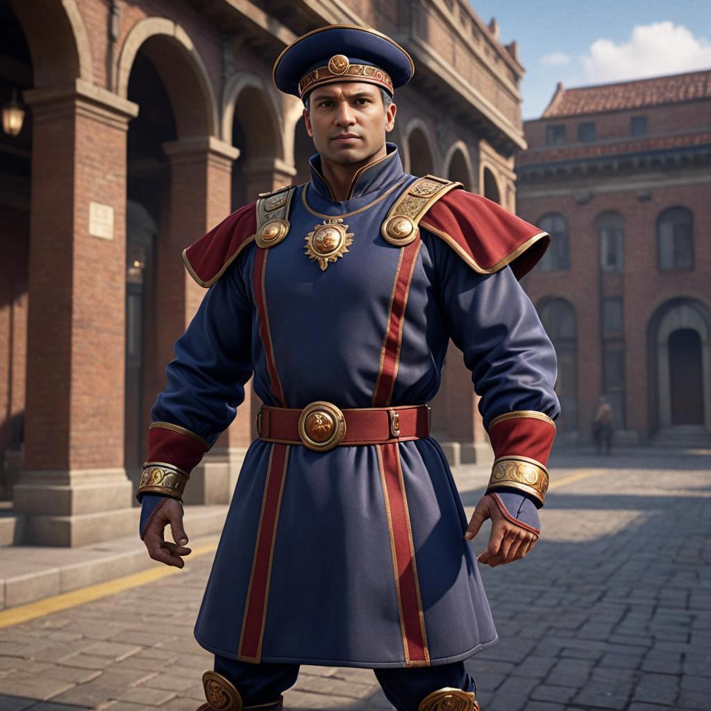 M. Bison Inspired Character in Urban Setting