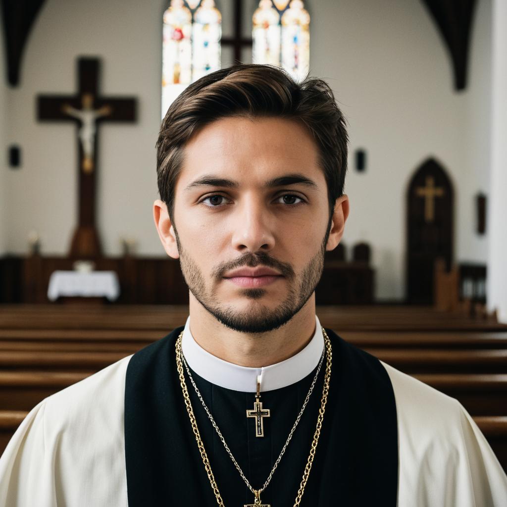 Young Male Priest in Church