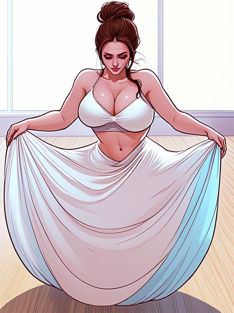 Stylized Digital Illustration of Woman in Flowing White Dress