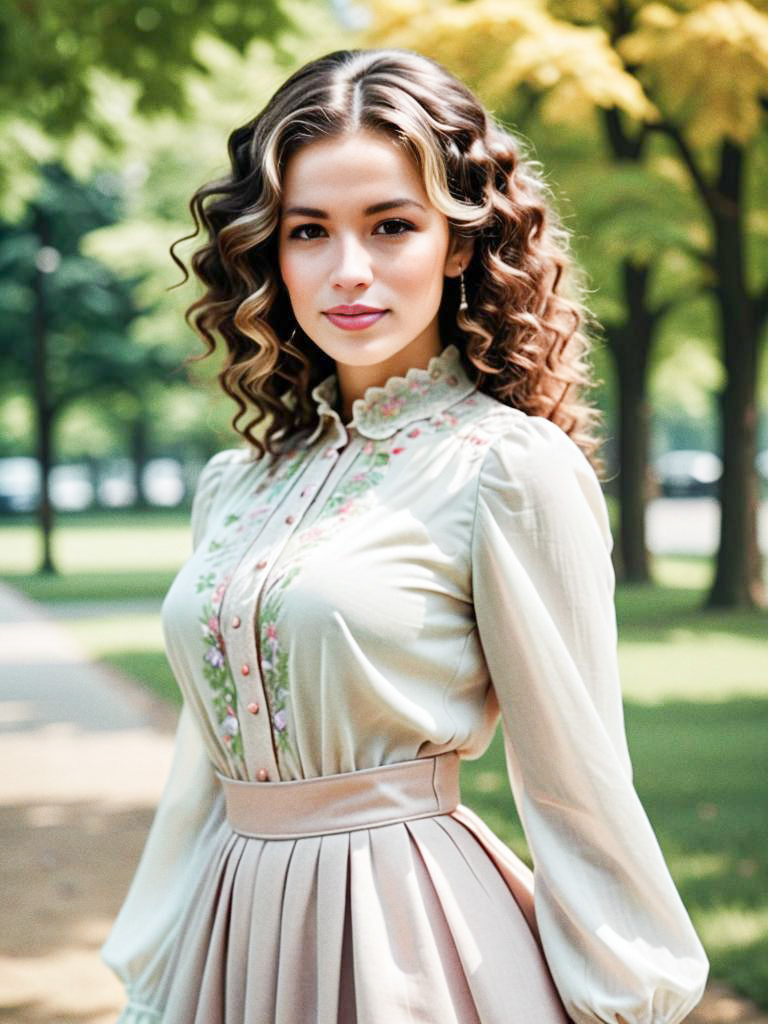 Confident Young Woman in Park with Curly Hair