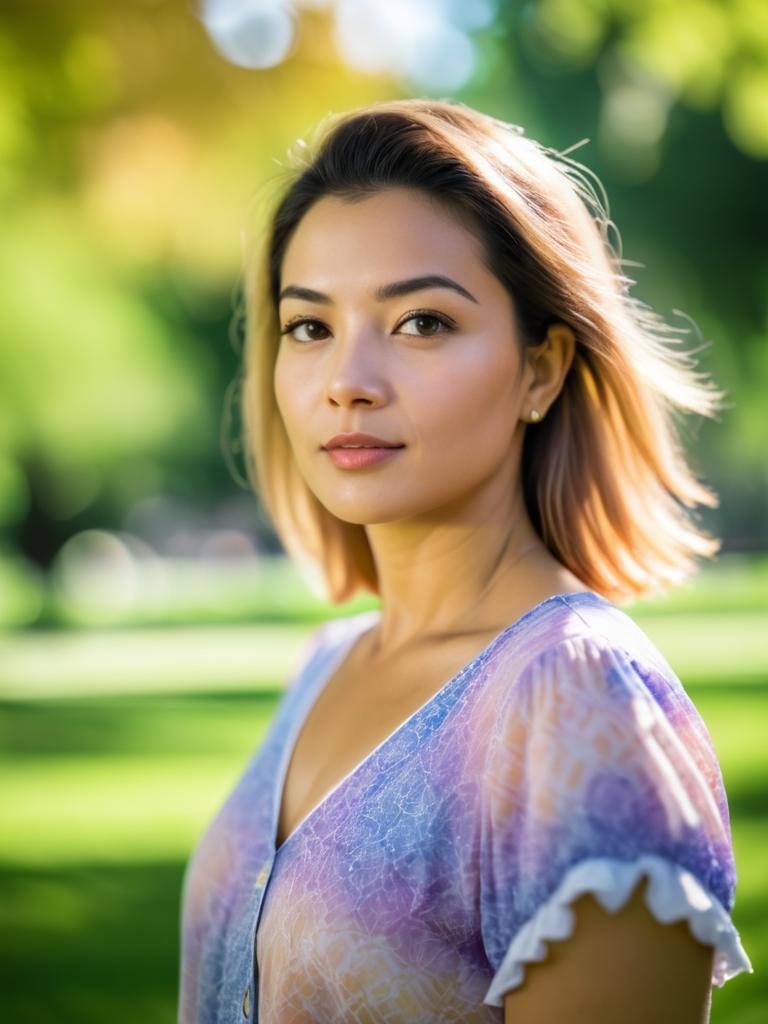 Young Woman in Sunlit Park