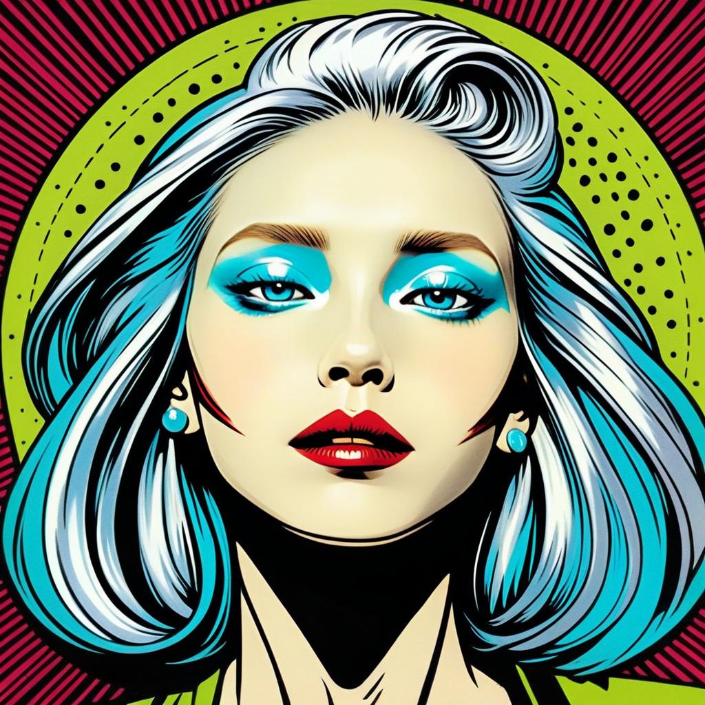 Pop Art Portrait of Woman with Bold Makeup and Platinum Blonde Hair