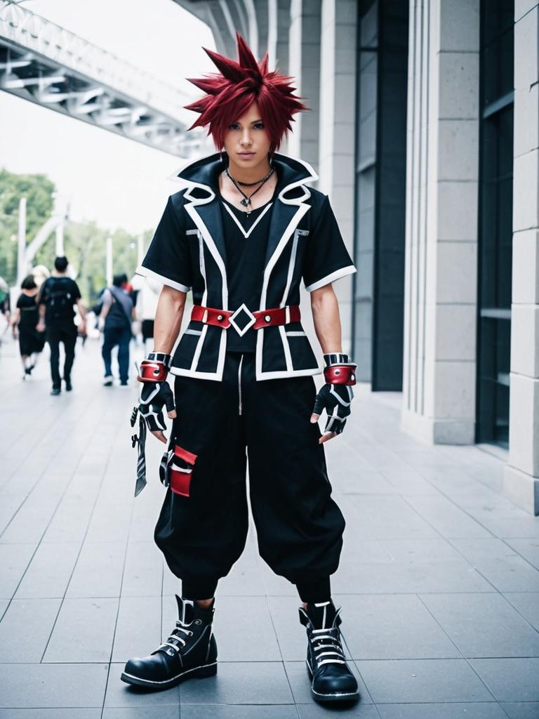 Realistic Axel Kingdom Hearts Cosplay by Man in Urban Setting