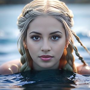 Serene Woman with Braided Blonde Hair in Water