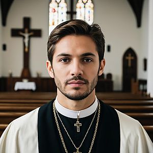 Young Male Priest in Church