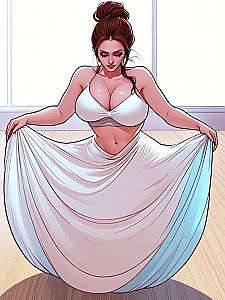 Stylized Digital Illustration of Woman in Flowing White Dress