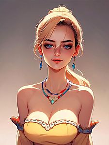 Stylized Woman in Yellow Dress with Blue Eyes