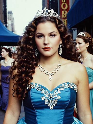 Elegant Woman in Blue Gown with Tiara from Little Mermaid Broadway