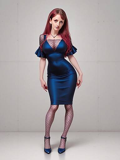 Modern Chic Woman in Navy Blue Bodycon Dress Full Body Shot