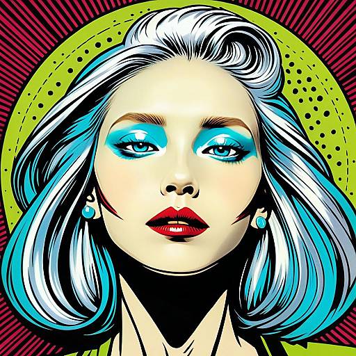 Pop Art Portrait of Woman with Bold Makeup and Platinum Blonde Hair