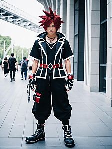 Realistic Axel Kingdom Hearts Cosplay by Man in Urban Setting