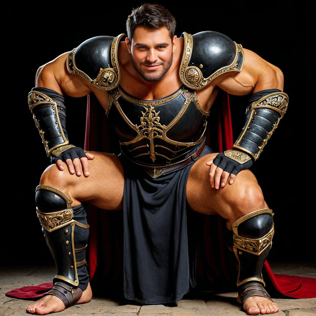 Muscular Warrior in Regal Armor with Red Cape Muscular Warrior in Regal Armor with Red Cape