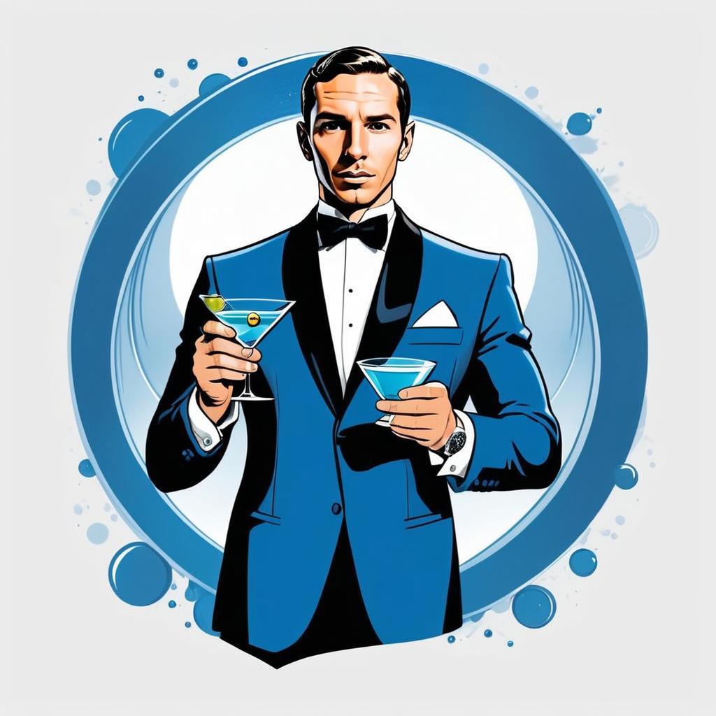 Man in Blue Tuxedo with Martini Glasses