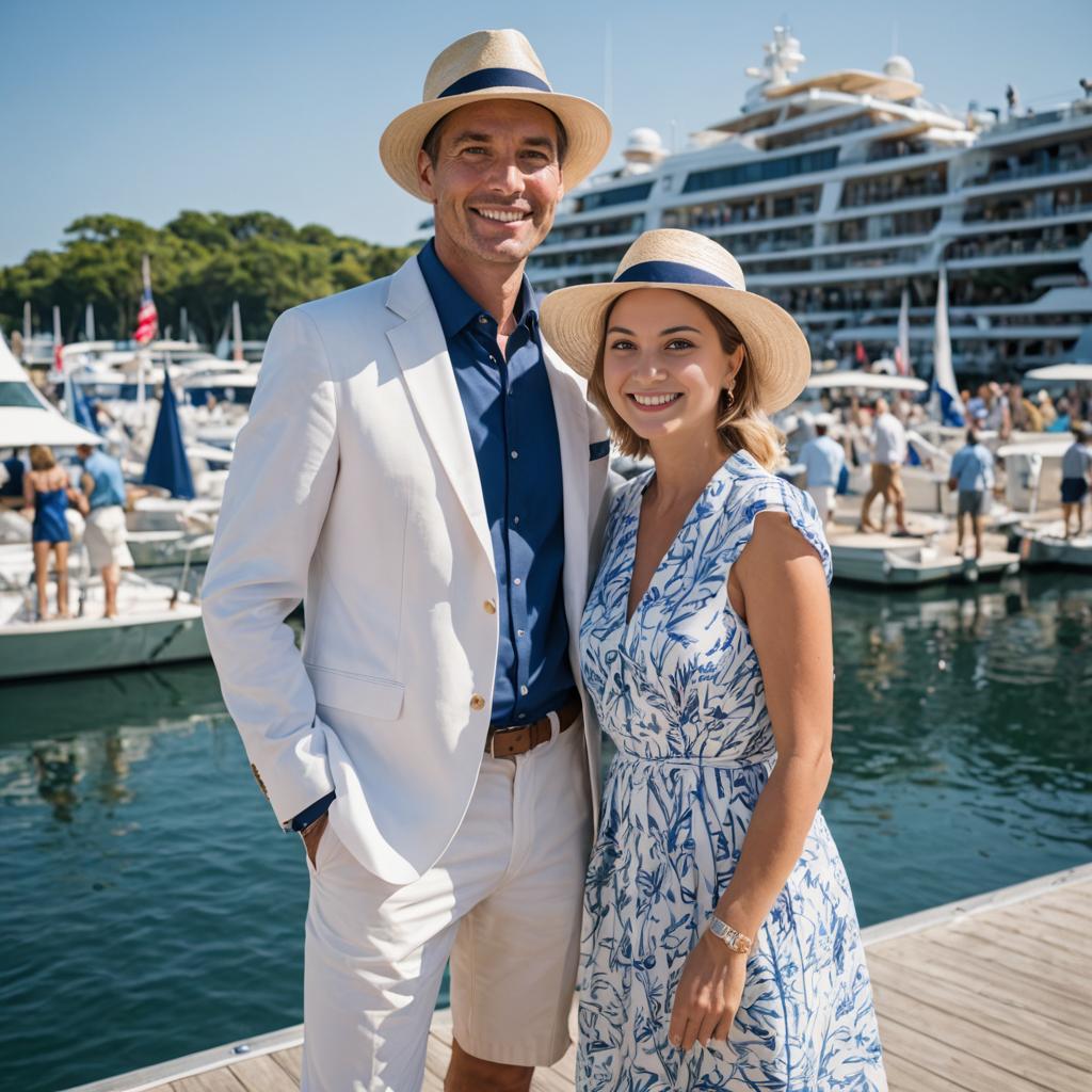 Elegant Couple at Marina with Yachts