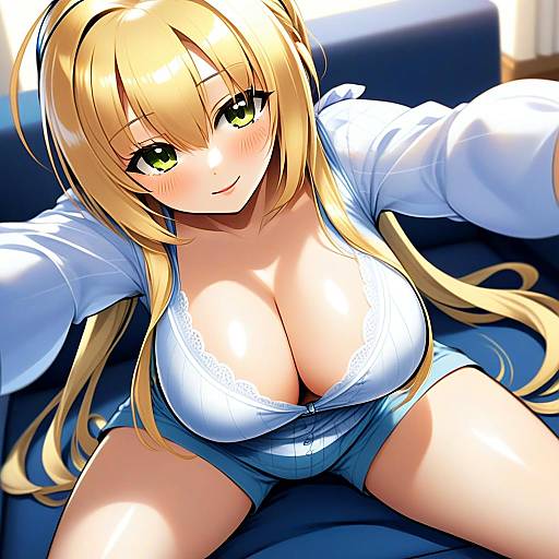 Arihara Nanami Blonde Anime Girl Selfie Illustration