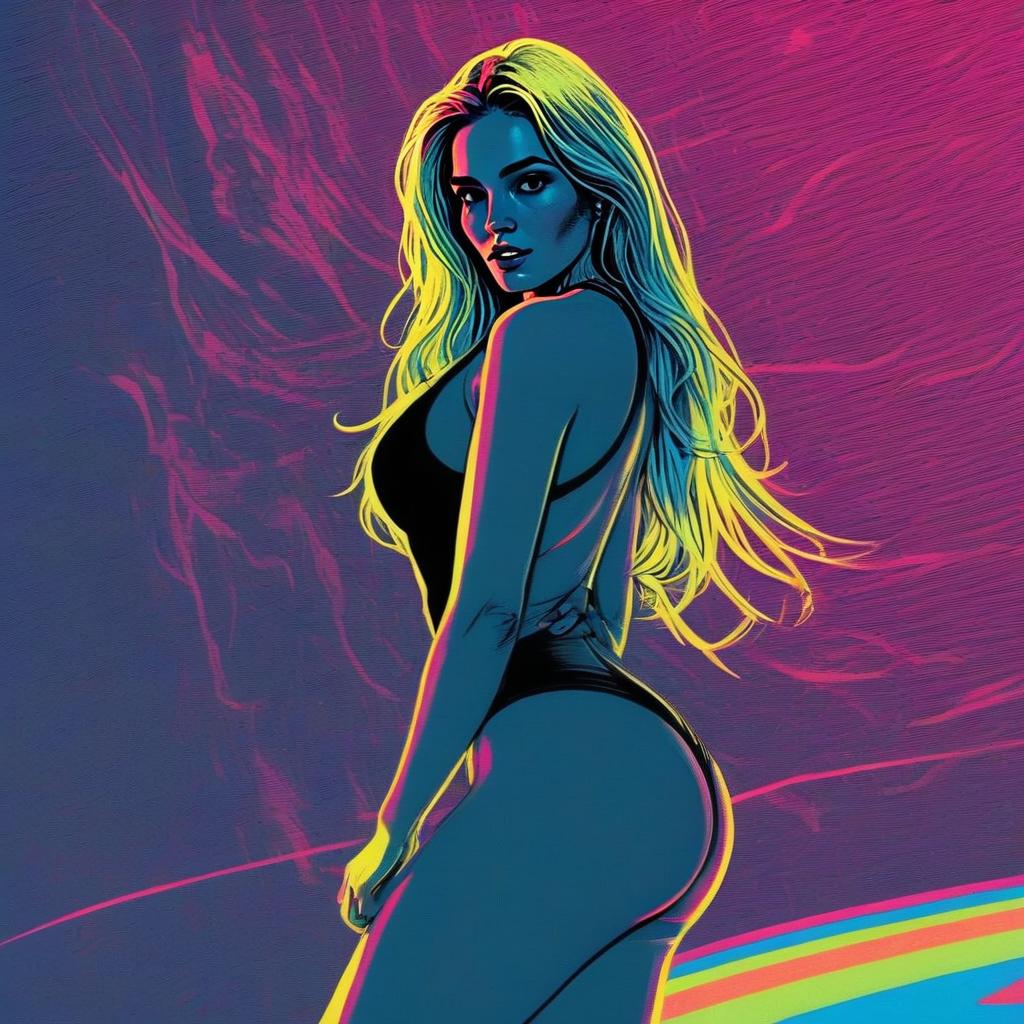 Neon Pop Art Woman Digital Illustration with Retro Futuristic Style