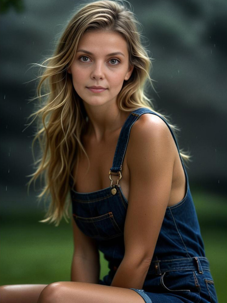 Serene Woman in Denim Overall