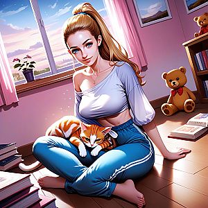Cozy Indoor Scene with Woman and Cat