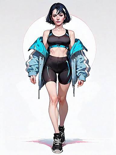 Stylish Woman in Activewear Comic-Style Full Body Illustration