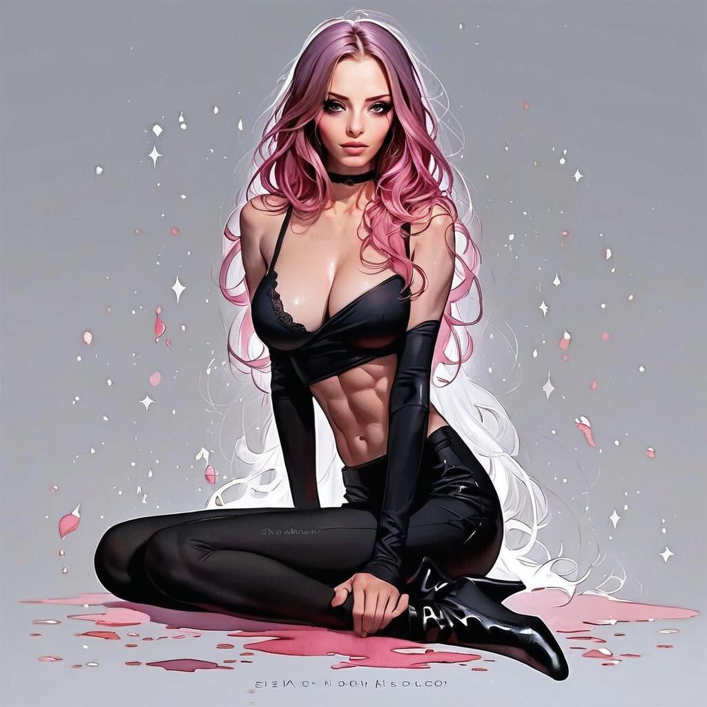 Confident Woman with Pink Hair in Stylish Outfit Confident Woman with Pink Hair in Stylish Outfit