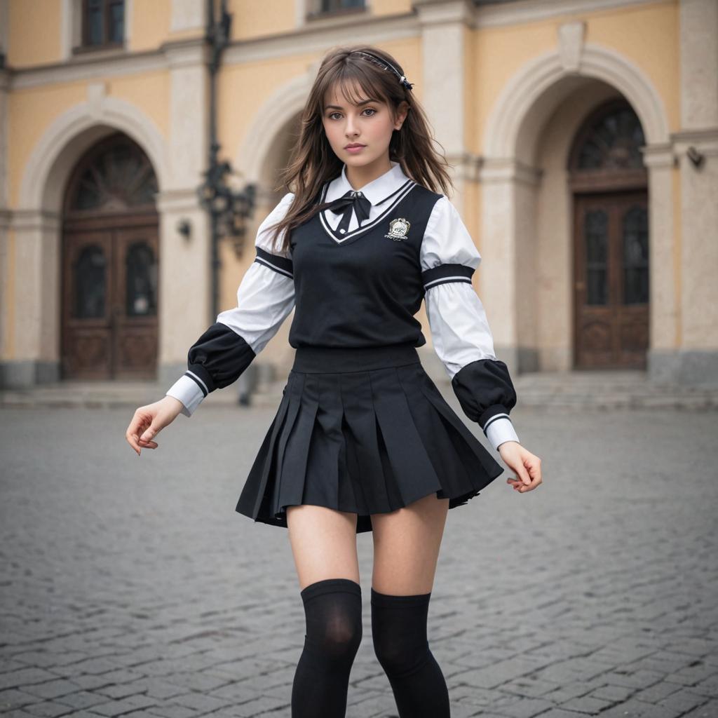 Gothic School Girl Dancing in Square