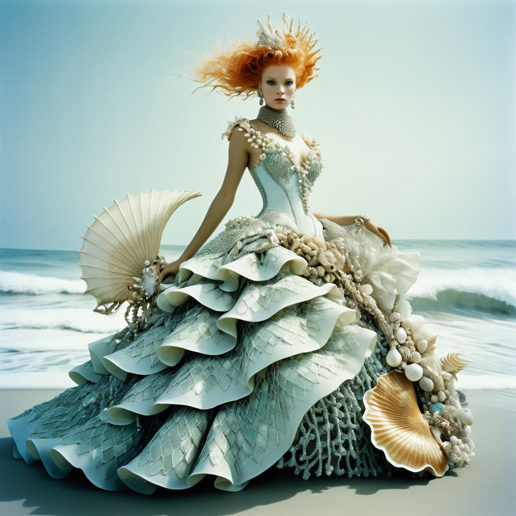 Elegant Woman in Ocean-Inspired Gown