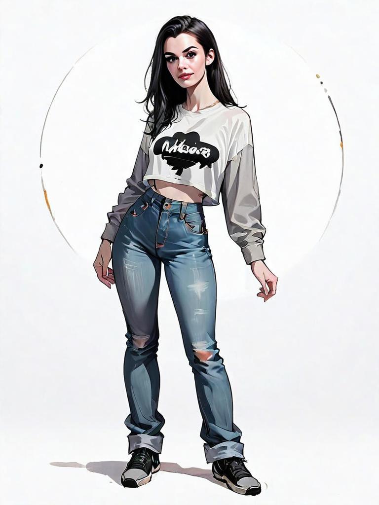 Stylish Woman in Casual Outfit Full Body Realistic Comic Illustration