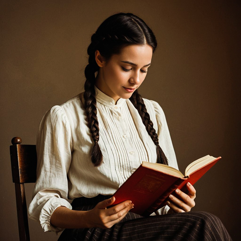 Young Woman Reading a Book in Minimalist Setting