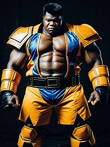 Realistic Man Cosplay Wearing Abobo Costume with Armor