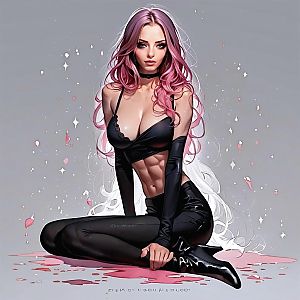 Confident Woman with Pink Hair in Stylish Outfit